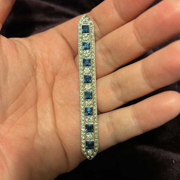 Vintage Kenneth Lane “Sapphire” Rhinestone Art Deco Silver Brooch - Picture 2 of 5